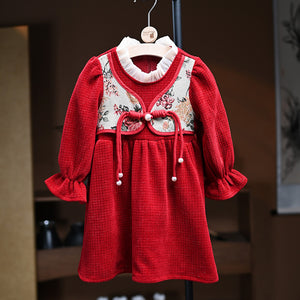 Free Shipping Baby Girls Dress for Chinese New Year, Kids Girl Long Sleeve Tang Suit Traditional Dress